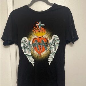 Black Graphic Tee with Heart and Wings Design